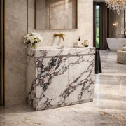 Calacatta Viola Marble Bathroom Vanity Unit, Luxury Stone Basin Cabinet, Freestanding Washstand