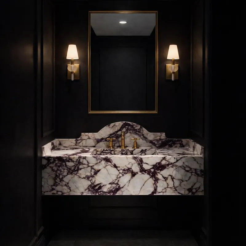 Calacatta Viola Marble Sink and Backsplash – Luxury Wall Mounted Basin