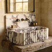 Calacatta Viola Marble Sink With Backsplash – Handmade Wall Mounted Basin