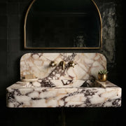 Calacatta Viola Marble Sink with Backsplash – Handmade Floating Bathroom Vanity