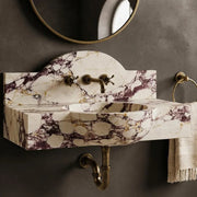 Calacatta Viola Marble Wall Mounted Sink with Backsplash | Floating Bathroom Vanity, Natural Stone Basin
