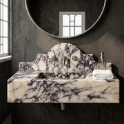 Calacatta Viola Marble Sink Backsplash – Luxury Wall Mounted Bathroom Vanity – Handmade Natural Stone Basin