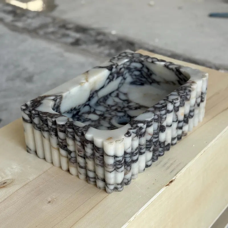 Custom Calacatta Viola Marble Sink – Fluted Stone Basin