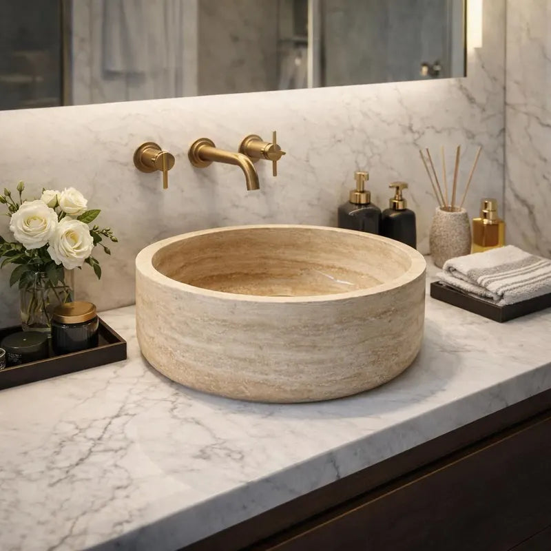 Travertine Marble Sink, Luxury Travertine, Handmade Natural Stone Bathroom Basin