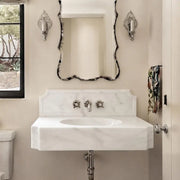 Handmade Carrara White Marble Wall Mounted Sink | Floating Stone Vanity | Custom Luxury Bathroom Washbasin