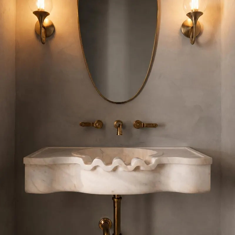 Calacatta Gold Wall Mounted Sink, Luxury Bathroom Vanity, Powder Room Basin