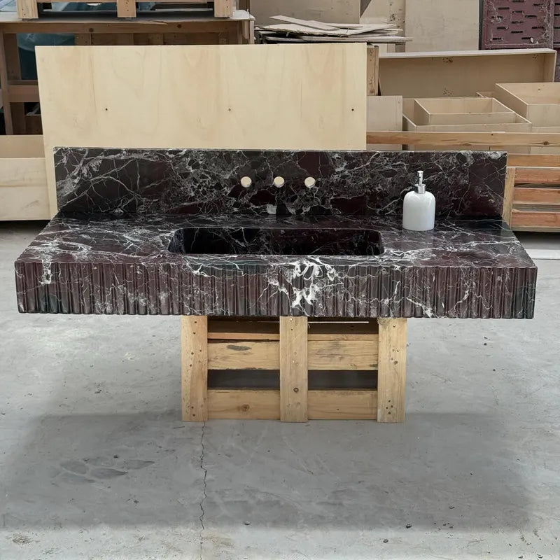 Rosso Levanto Wall Mounted Sink – Handmade Luxury Bathroom Basin – Red Marble