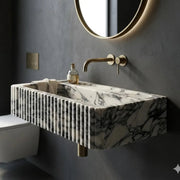 Wall Mounted Calacatta Viola Marble Sink, Custom Stone Basin, Luxury Bathroom Vanity