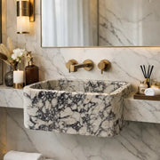 Calacatta Viola Marble Sink, Handmade Wall Mounted Vanity, Natural Stone Basin