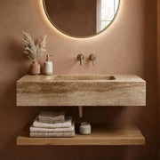 Wall Mounted Travertine Marble Sink, Natural Stone Wall Hung Basin