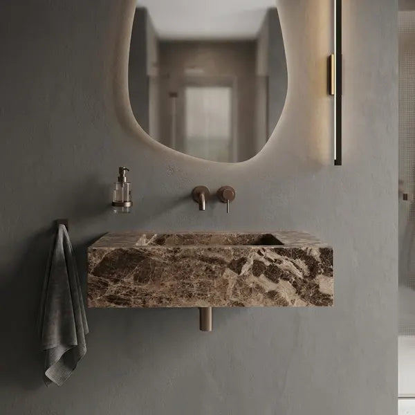 Dark Emperador Marble Wall Mounted Sink – Handmade Natural Stone Bathroom Basin