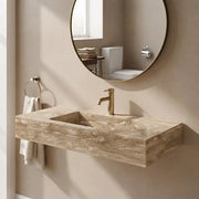 Travertine Wall Mounted Sink – Handmade Natural Stone Floating Vanity Basin