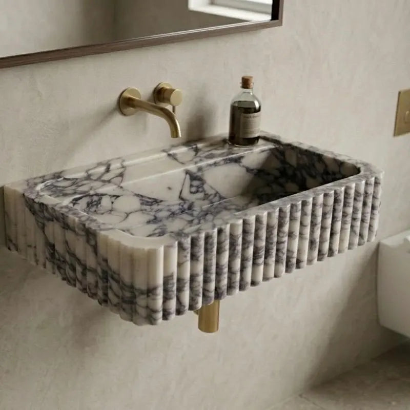 Wall Mount Calacatta Viola Marble Sink, Handmade Luxury Bathroom Basin, Custom Stone Washbasin