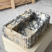 Wall Mounted Fluted Marble Sink | Handmade Natural Stone Bathroom Basin | Calacatta Viola