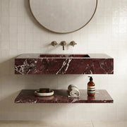 Rosso Levanto Marble Floating Sink with Shelf – Luxury Wall Mounted Bathroom Vanity