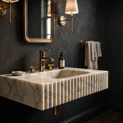 Wall Mounted Calacatta Gold Marble Sink – Fluted Floating Vanity – Custom Luxury Bathroom Basin
